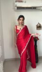 Diamond Hand Embroidery Red Saree