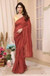 Maroon Polka Dot Saree with Gold Border