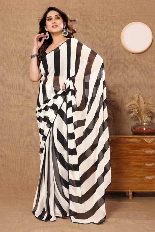 Black and White Silk Ready to Wear Saree