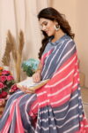 Pink and Cool Blue Striped Leriya Ready to Wear Saree